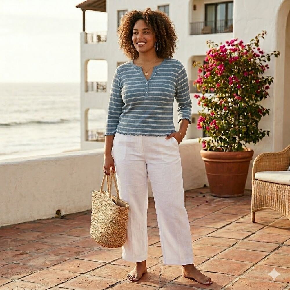 Make + Model Blue and White Striped Henley Top Size XXL Long Sleeve Travel